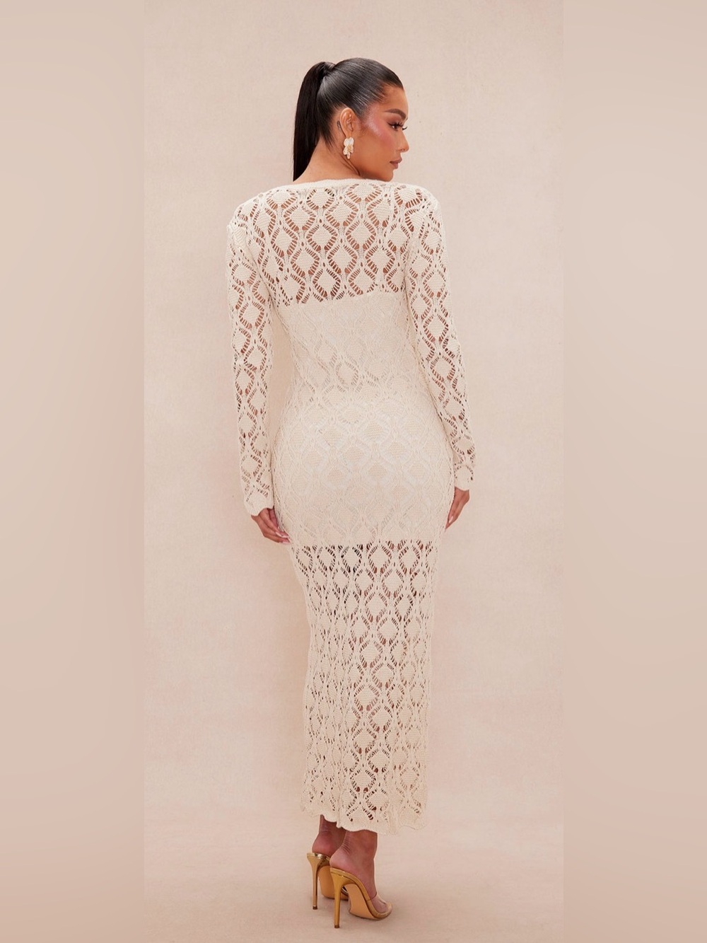 Fashion Nova Luxe Caterina Cream Crochet Maxi Dress with Front Slit-Large NWT🔥 - Picture 4 of 6